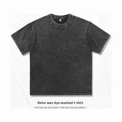 Washed Pure Cotton Short Sleeve Crew Neck Casual T-shirt Vintage Customizable Logo Men's Fashion All Seasons round Neck Top