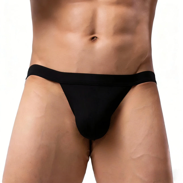 Sexy Contour Pouch Men's Solid Ice Silk Polyester Bikini Briefs Low-Rise Breathable Moisture-Wicking Athletic Underwear Thong