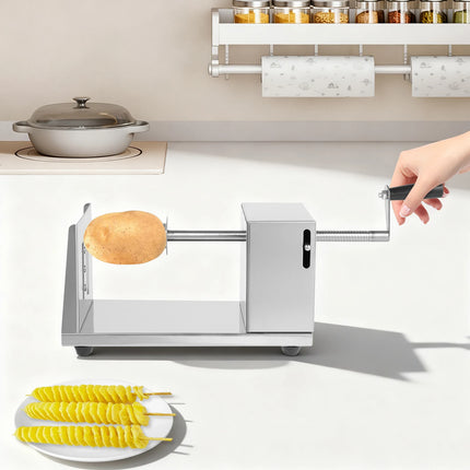 Stainless Steel Manual Potato Cutter for Home Restaurant Snack Bar, Tabletop Spiral Potato Slicer with 4 Blades & Non-slip Feet for Making Tornado Potatoes
