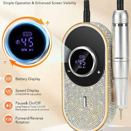 DianaBeauty 45000RPM Electric Nail Drill Machine Rechargeable Nail Polisher Portable Nail File For Gel Nails Remover Manirure