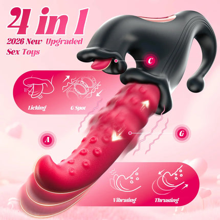 KUSHOR Powerful Thrusting Licking Vibrator G Spot Clitoris Stimulator Vibrating Vaginal Massager Adult Sex Toy for Women Couples