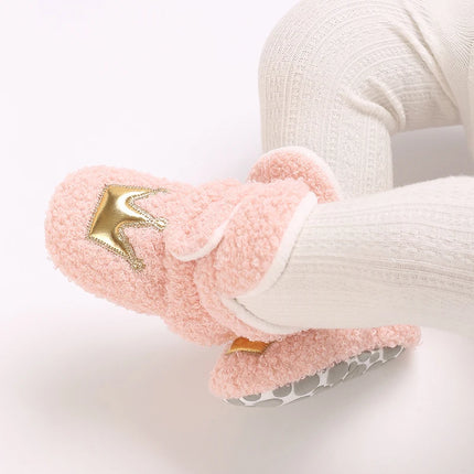Fashionable Lamb Down Newborn Baby Girl Knitted Baby Soft Sole Shoes Toddler Shoes Warm and Non Slip First Walker