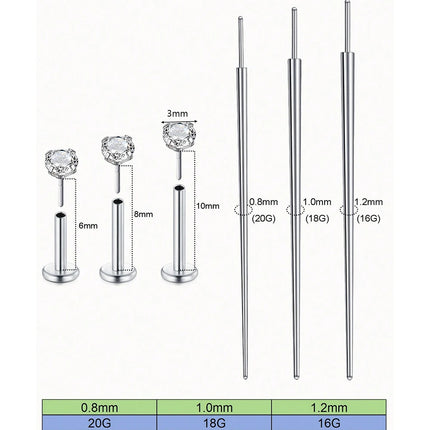 3PCS Threadless Push In Nose Studs Stainless Steel Labret Piercing Jewelry For Tragus Monroe Lip Helix Cartilage Earrings Studs