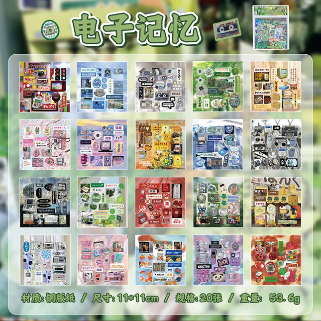 TIANZI 20 Sheets PET Die cut Stickers book Retro Cartoon Decorative handmade Scrapbooking Material Japanese Stationery Supplies