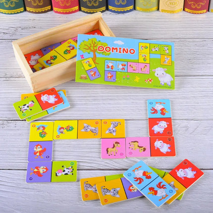 Kids Cognitive Animal Solitaire Dominoes Puzzle Toy Montessori Wooden Animal Color Cognitive Cartoon Jigsaw Board Education Toys