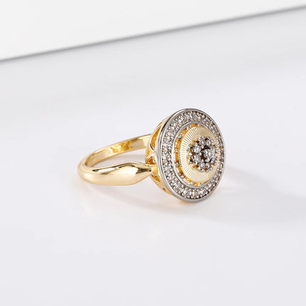 Retro disc design two-color set earrings ring copper plated 14K gold luxury fashion festival party banquet women's jewelry