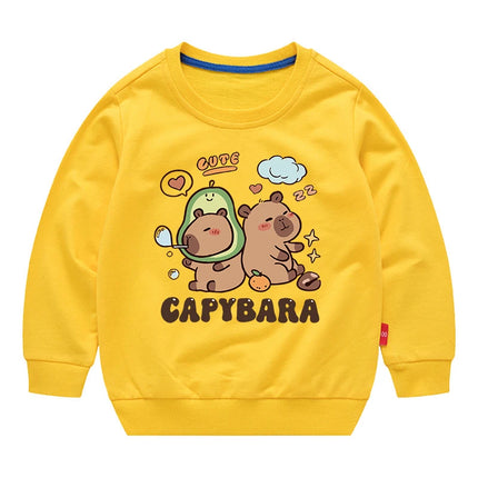 Cute Capybara Printed Kids Cotton Sweatshirts Boys Girls Spring Pullover Children's Japan Style Sportswear Long Sleeve T-shirt