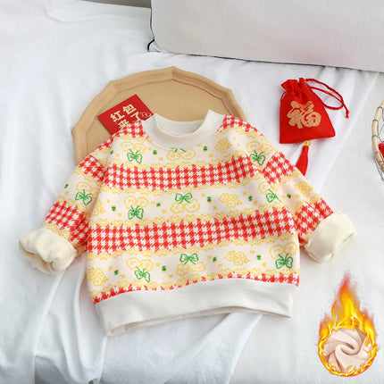 New Velvet Thickened Christmas T-shirt Children's Printing Sweatshirt Casual Children's Clothing For Winter New Year Gift