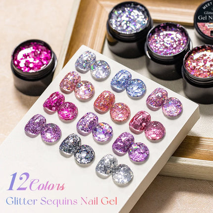 8ml Glitter Sequins Gel Nail Polish Nude Pink Silver Laser Glitter Semi Permanent Soak Off UV Gel Varnish Manicure Nail Supplies