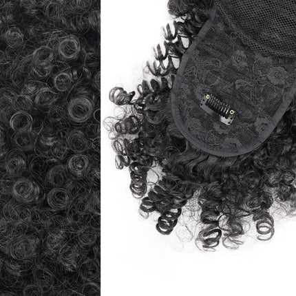 Synthetic Afro Puff Drawstring Ponytail with Bangs Pineapple Updo Hair for Black Women, Short Kinky Curly Ponytail Bun