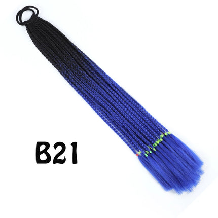 Synthetic Gradient Color Dirty Braided Ponytail Extensions With Elastic Band 24" Rainbow Braid Pony Tail Hairpiece For Girl