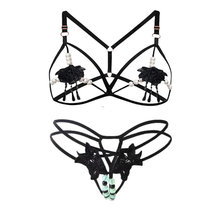 2 Piece Lace Stitching Bra Panties Adult Sexy G-string Underwear Set Open Perspective Embroidered Erotic Bra Porn Daring Briefs