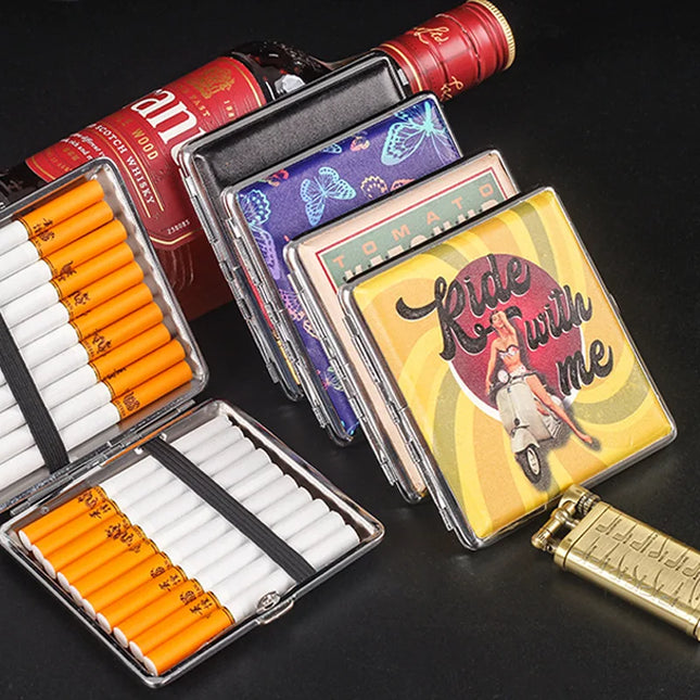 Creative Cigarettes Case Holds 20 Sticks Printed Leather Cigarette Case Smoking Box Sleeve Pocket Tobacco Pack Women Girls Gift