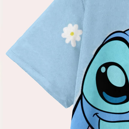 Disney Lilo & Stitch Cute Wink Print T-shirt Men Casual Short Sleeve Crew Neck Tee