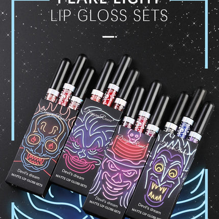 Lip Gloss in a Box of Three, Pearlescent Lipstick in a Non-Stick Cup, Shiny Purple and Black Lip Gloss Set