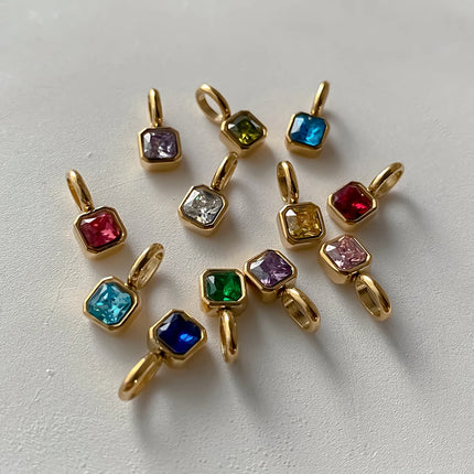 eManco Colorful 12 Birthstone Pendant DIY Accessory Necklace Women's Square Zircon Clavicle Pendants Birthday Party Gift