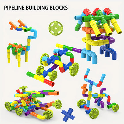 Children'S Pipe Toy Wheel Assembly Water Pipe Insertion Male And Female Bagged Plastic Versatile Large Particle Building Blocks
