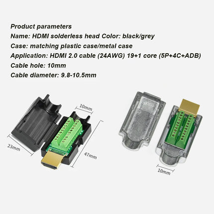 Solder-Free HDMI Male Connector Plug with Shell Kit - Easy DIY Upgrade for Repairing HDMI Cable Ends & Wires