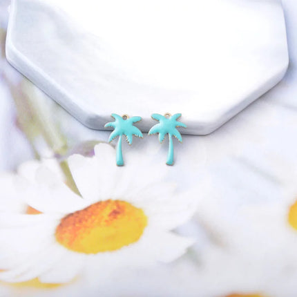 20pcs Copper Two-sided  Enamel coconut tree  Charms oil dripping Ear Pendant Necklace bracelet  jewelry decoration
