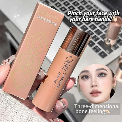 Cappuvini Natural 3D Contouring Stick with Smudge Brush Moisturizing Silky Matte Brown for Nose Shadow Makeup Contour