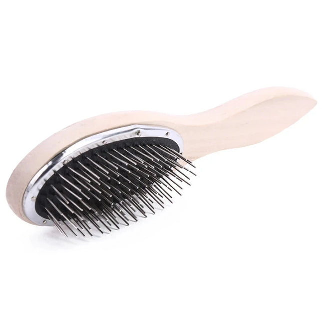 Brosse à cheveux démêlante à manche en bois Peigne à perruque en acier Peigne à dents larges Brosse de massage à tête ronde Peigne en métal de barbier