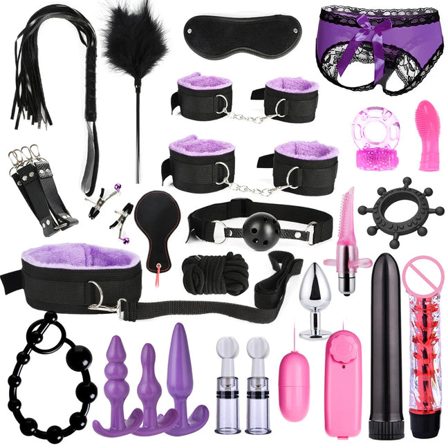 Sextoy Bdsm Kit Set Vibrator Handcuff Neck Sex Toy Adult Couple Whip Anal Buttplug for Women Men Intimate Sexual Game Bondage