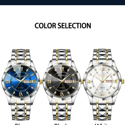 Top Brand Watch Men's Trendy Business High Quality Steel Strap Chinese English Dual Calendar Male Fashion Quartz Wristwatches