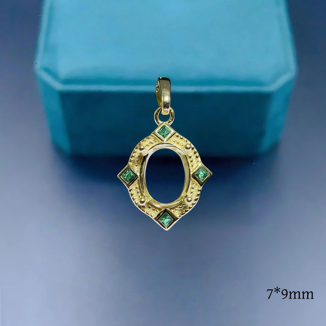 DIY Empty Pendant Holder S925 Sterling Silver Setting 7*9mm Ellipse Stone Design Fine Charm Weddings Jewelry Accessory for Woman
