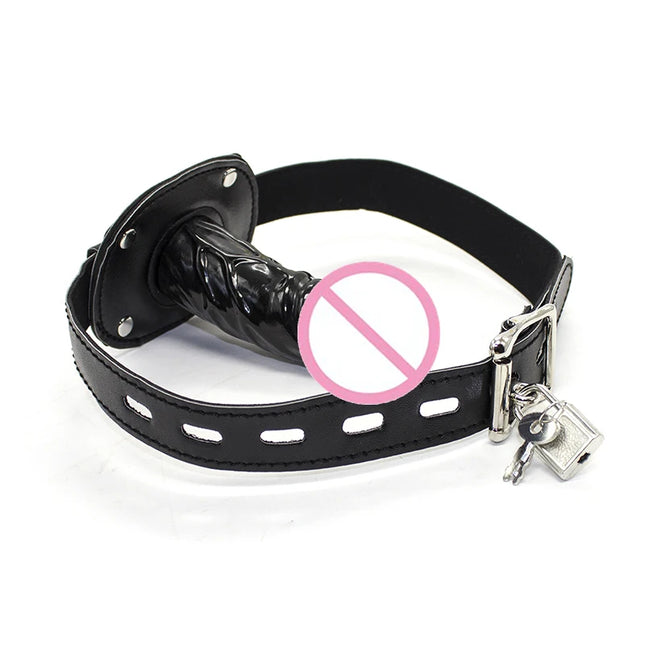 Leather Silicone Penis Mouth Ball Gag With Lock Bondage Restraints Oral Dildo Plug Harness For Couple Sex Game Sex Toy