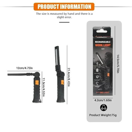 Rechargeable LED Flashlight 4lighting Modes Work Light with Tail Magnet Torch Hook Tent Light for Outdoor Camping Lantern