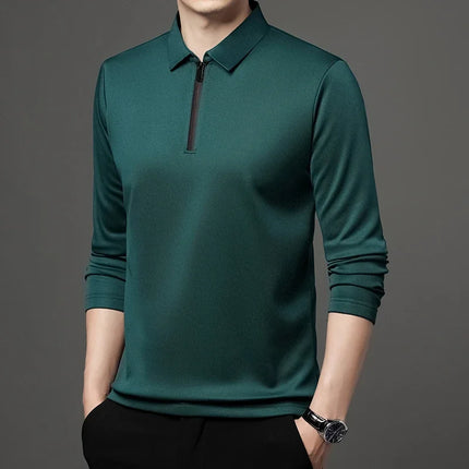 Men's Solid Color Long Sleeved POLO Shirt Casual Fashion Top