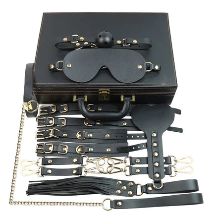 BDSM Erotic Restraint Toy Box Set 9-Piece Bondage Kit  Couples Blindfold Spanking Slave Roleplay Sex Game Portable Props