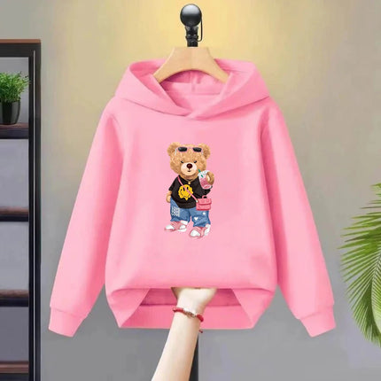 Fashion Bear Children's Hoodies tops 3-12 year Boy black Girls pink Casual Toddle Sweatshirr child Age 2-12 Spring Autumn Coat