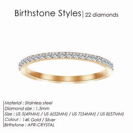 EManco Rhinestone Birthstone Stainless Steel Ring Luxury Jewelry Gift 12 Zodiac Sparkling Rings for Women Wholesale US5/6/7/8