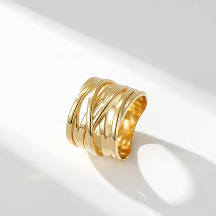 Stainless Steel Multilayer Cross Wide Band Ring for Women Men Size 6-11