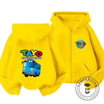 Tayo The Little Bus 2026 Cartoon Zipper Hoodie 3-14Y Boys Girls Autumn Winter Kawaii Street Hot Fashion Outdoor Casual