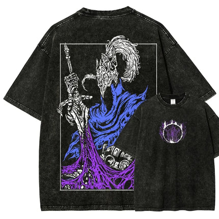 Classic Action Role-playing Game Dark Souls Peripherals Print T-shirt Street Harajuku Men Women Retro Washed Cotton Oversize Top