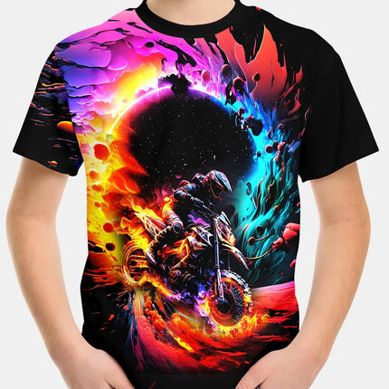 2024 Summer Kids Clothing Motorcycle Children's T-Shirt 3D Printing Short Sleeve Boys Girls Loose Tops Streetwear 2 To 8 Years
