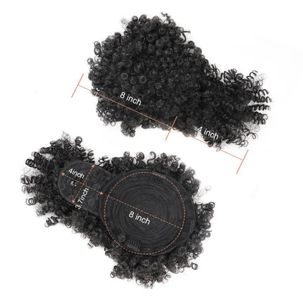 Afro Puff Kinky Curly Ponytail Wig with Bangs Drawstring Ponytail Per-Bundled Extension For Black Women Synthetic Hair ﻿