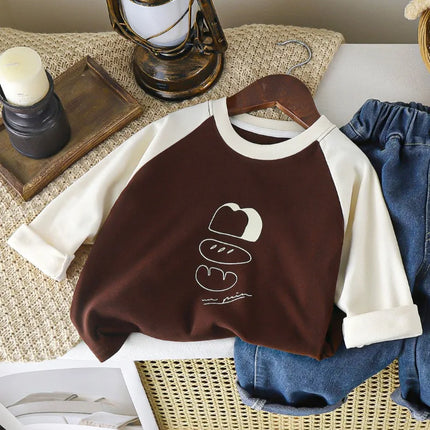 Children's Spring New Top, Boys and Girls Baby Long-Sleeved Casual T-shirt, Round Neck Cartoon Base Shirt for Outdoors