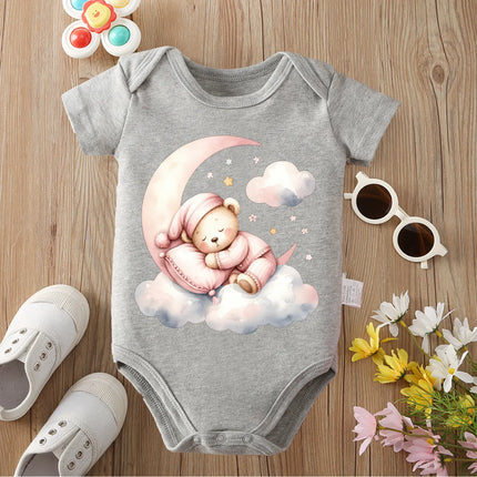 Pure Cotton Cloud Moon Little Bear Print Bodysuit Comfortable Onesie Cloths for Baby Jumpsuit for 0 To 12 Months Newborn