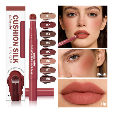 Lakerain Matte Blush Rotating Lipstick Multi-functional Lip Mud for Lips and Cheeks Long-lasting Waterproof Velvet Lip Gloss
