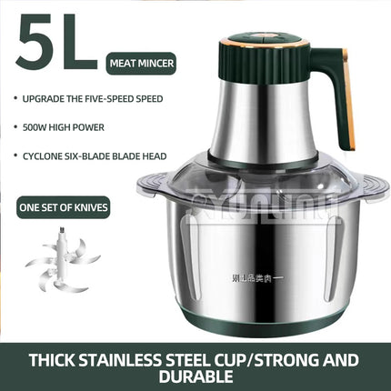 5L Electric Meat Grinder Stainless Steel Meat Cutting Grinding Machine Multifunctional Food Crusher