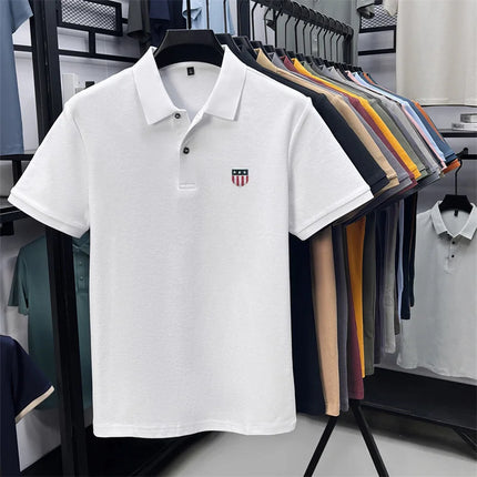 Men's Summer Luxury Brand 100% Cotton Polo Shirt with Lapel Printing, Short Sleeves T-Shirt, Business Leisure, Breathable Men's Clothing