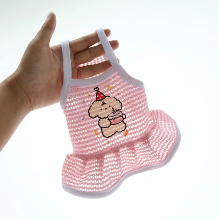 Dog Summer Skirt Breathable Cool Pet Strap Mesh Dress Cartoon Pet Clothing