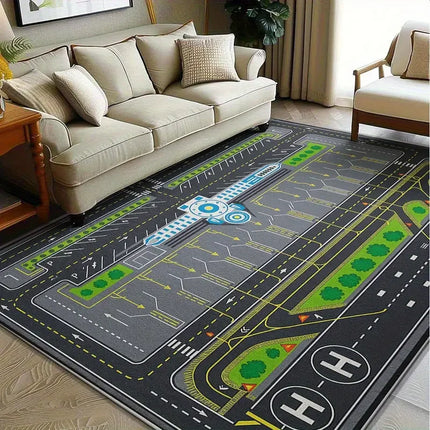 Living Room Carpet Abstract Airport Runway Patterns Carpets Machine-washable Floor Mat Anti-slip Soft Study and Bedroom Rug