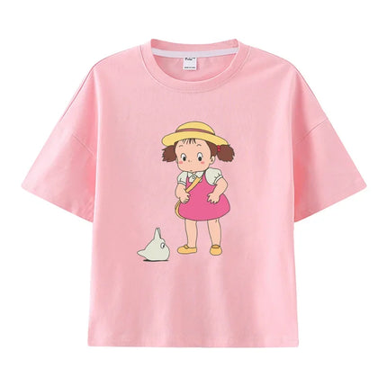 Summer Cartoon Miyazaki Totoro Print Children's Cotton T-shirt Short-sleeve Street Fashion Girls Clothes Cute Funny Kid Tees Top