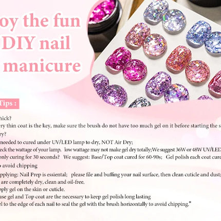 7PCS/SET Glitter Nail Polish,Sparkly Shiny UV LED Soak Off 6Colors Gel Polish Kit Home DIY Manicure Nail Salon Varnish With Tool