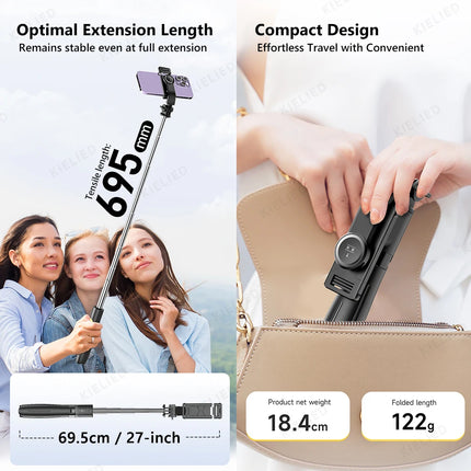 L21 Phone Selfie stick Tripod with Wireless Bluetooth LED Fill Light with Remote Shutter for Android IOS Cellphone