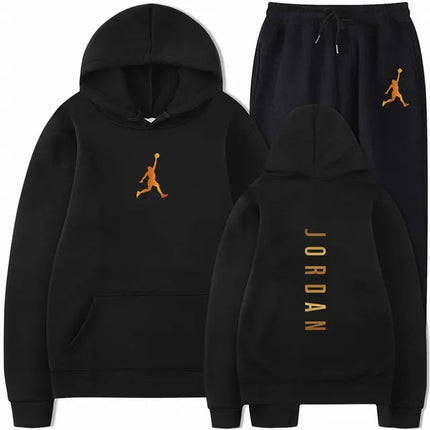 Men's Autumn and Winter Pullover Set, Solid Color Hoodie + Stretch Waist Jogging Pants Two-Piece Set, Fashionable Outdoor Casual Wear